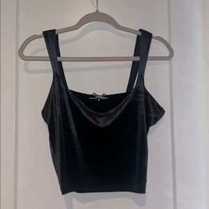 Black Velvet Crop Top with Bow Detail